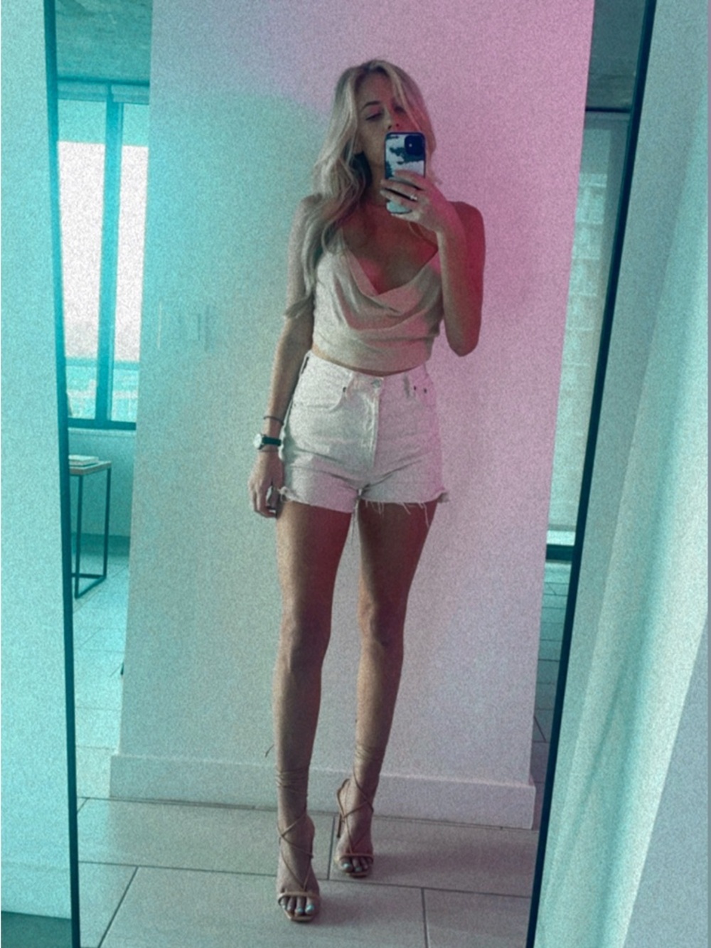 INDAH Cream Draped Cowl Crop Top